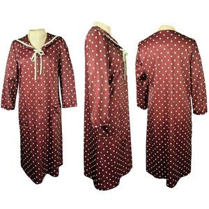 Vintage 1970's Sears brown/maroon and white polka dot house dress size 14